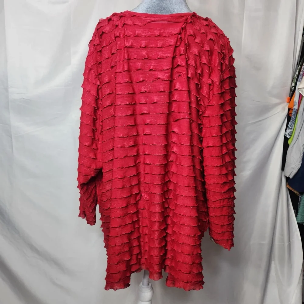 Catherines Shirt Womens 4X Red Ruffle Sparkle V Neck 3/4 Sleeve Flowy Casual